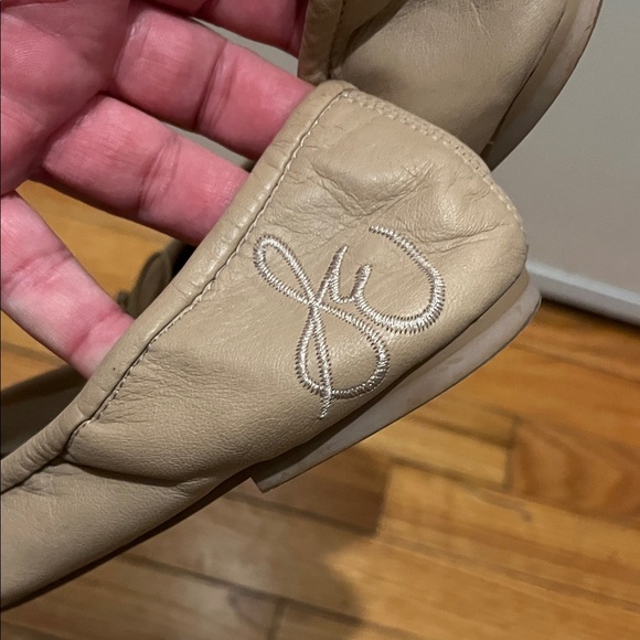 SAM EDELMAN Felicia bow logo beige tan leather flat ballerina shoes - Picture 8 of 8